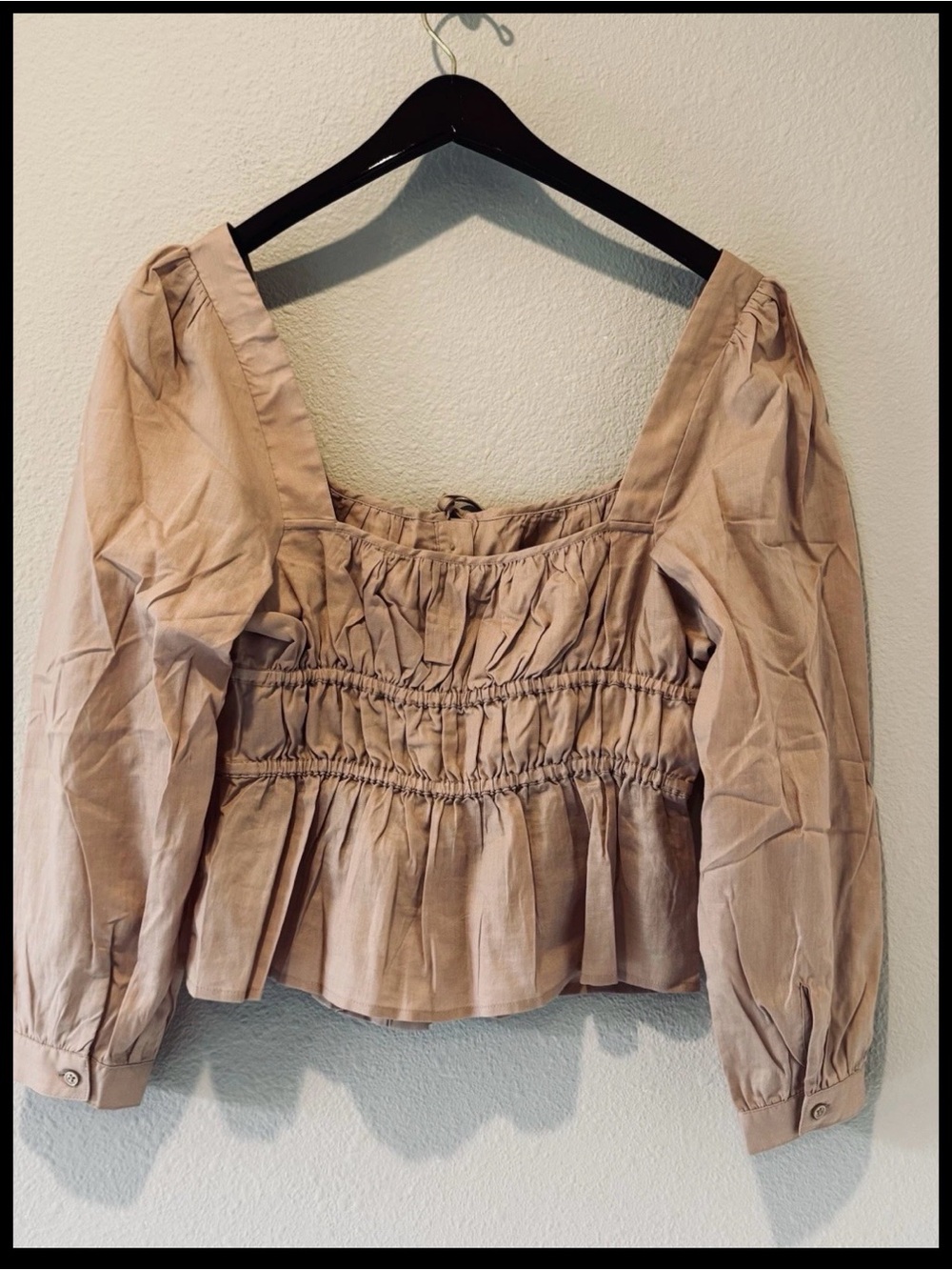 J Crew Smocked Crop Top Size 10 Puff Sleeve Square Neck Blush NWT - Picture 2 of 8